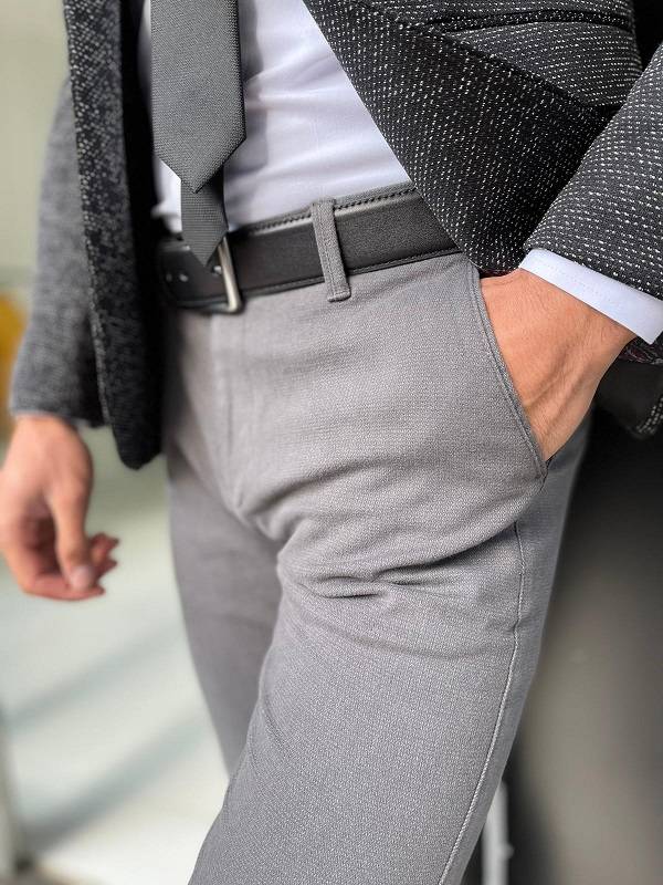 Gray Slim Fit Cotton Lycra Pants