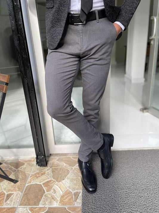 Gray Slim Fit Cotton Lycra Pants