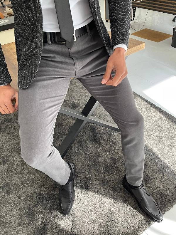 Gray Slim Fit Cotton Lycra Pants