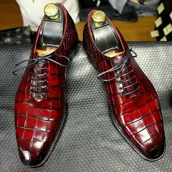 Handmade Burgundy Leather Lace Up Shoes for Men's