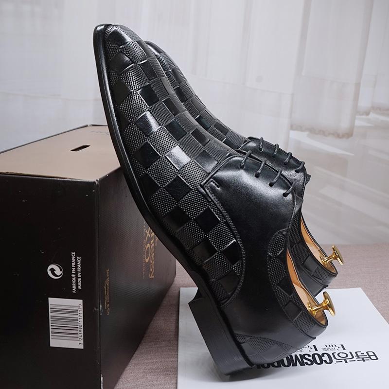 Luxury men's formal shoes leather derby shoes fashion plaid print black brown lace-up wedding office Oxford formal shoes