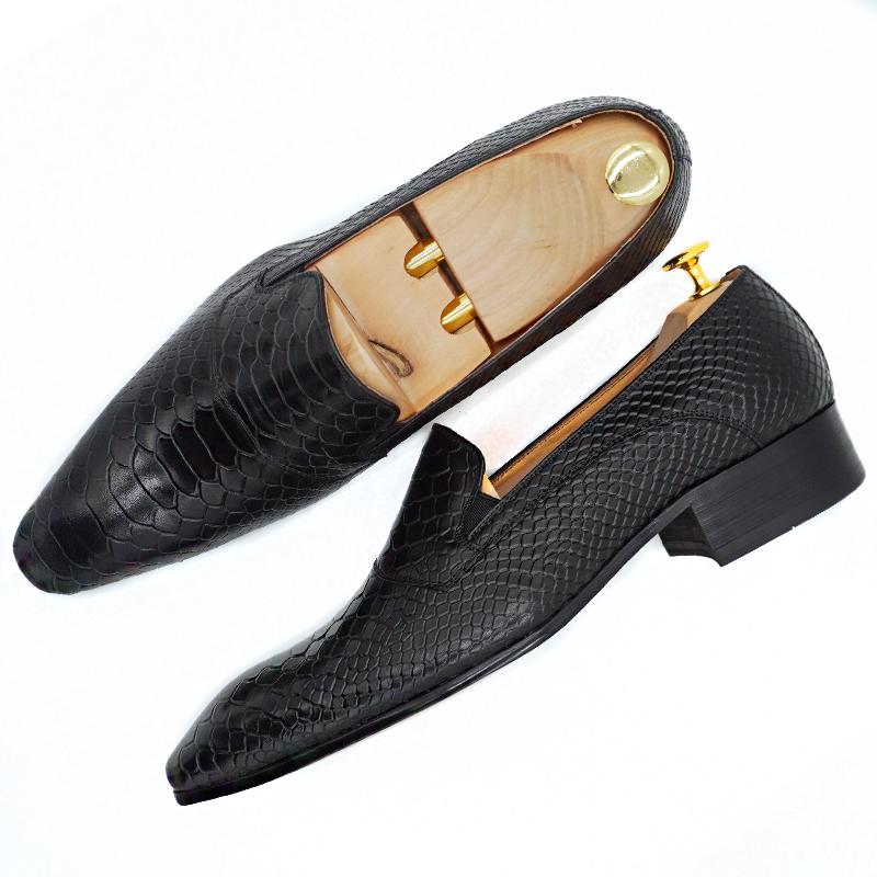 Luxury man Loafers shoes Genuine Leather Snakeskin Prints Shoes Black Brown Slip On Men Party Dress Office Casual Shoes Men