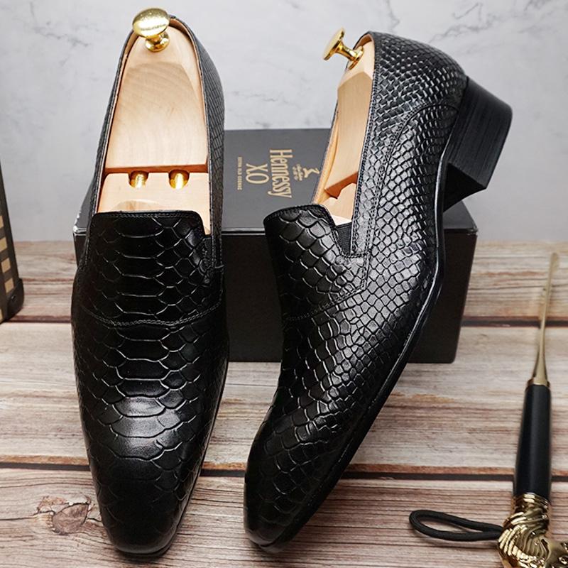 Luxury man Loafers shoes Genuine Leather Snakeskin Prints Shoes Black Brown Slip On Men Party Dress Office Casual Shoes Men