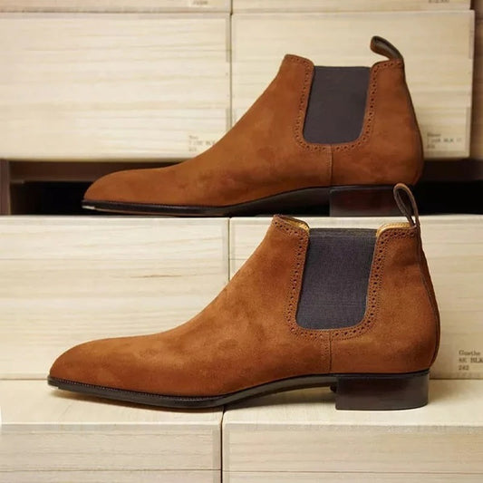 BROWN SUEDE LOW-TOP CLASSIC CHELSEA BOOTS