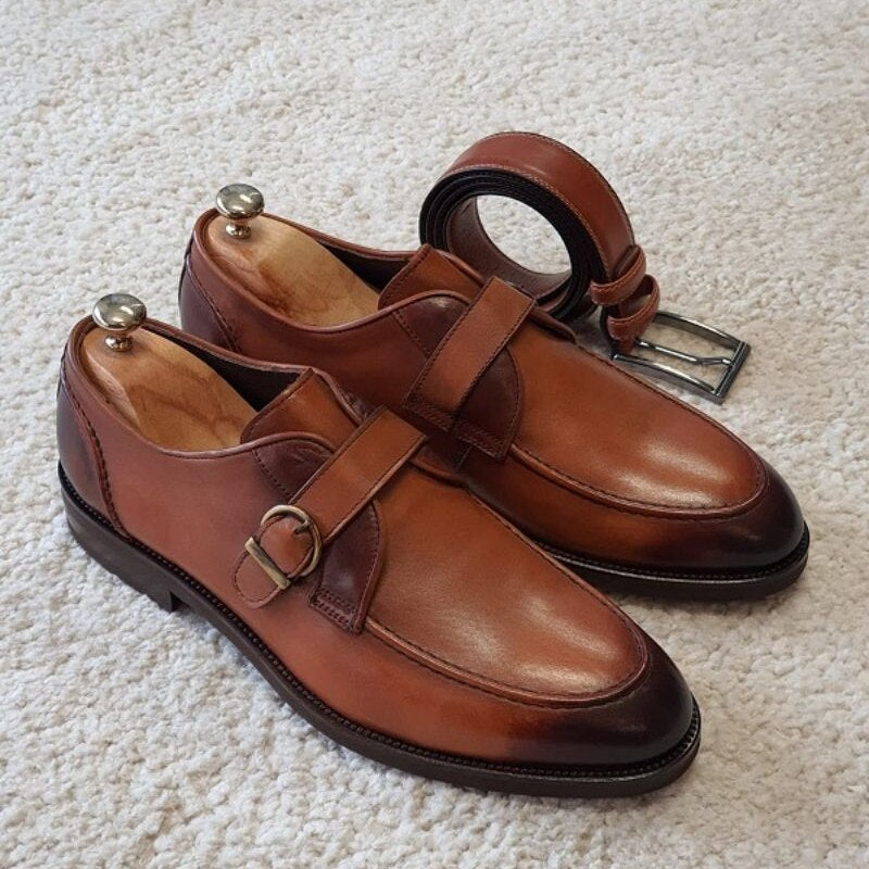 New Men PU Leather Tan Buckle loafers Shoes Business Shoes