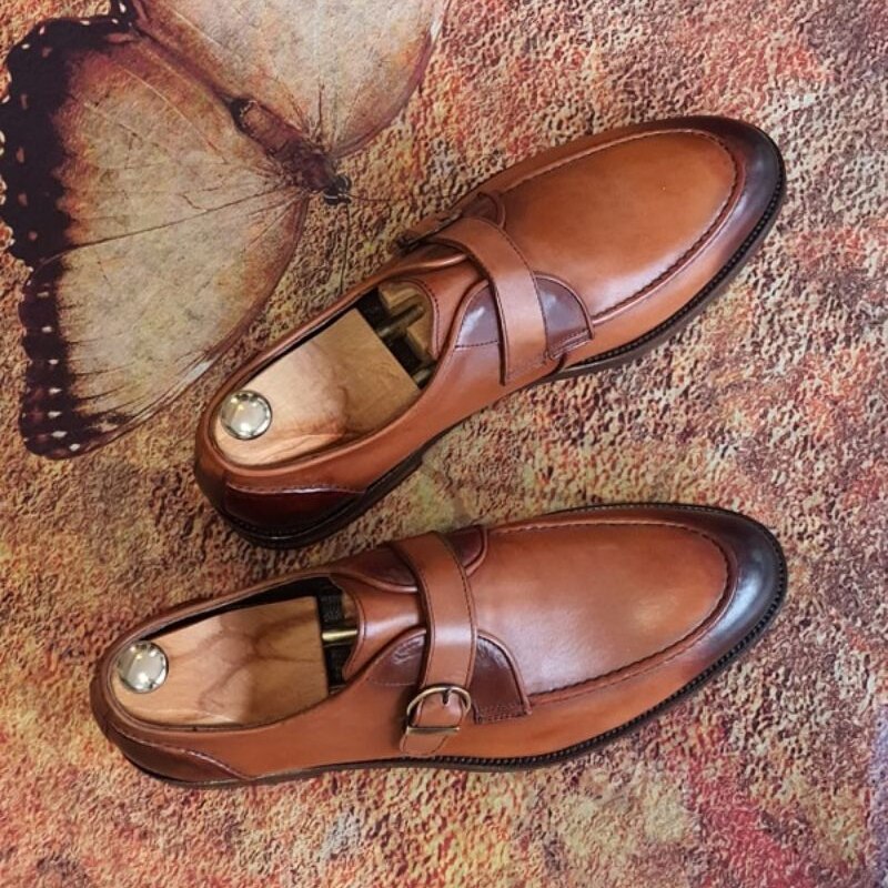 New Men PU Leather Tan Buckle loafers Shoes Business Shoes