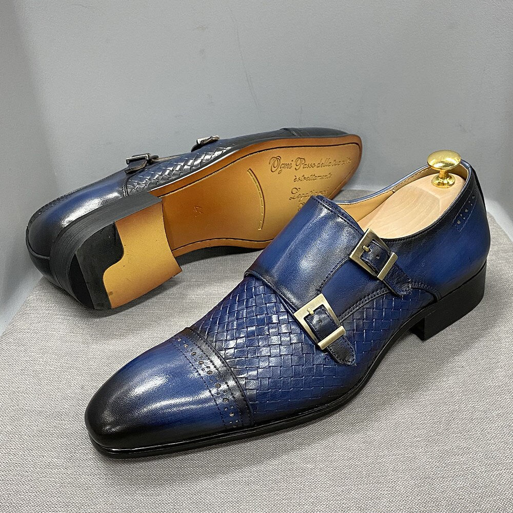 Luxury Classic Mens Wedding Dress Shoes Black Blue Monk Shoes