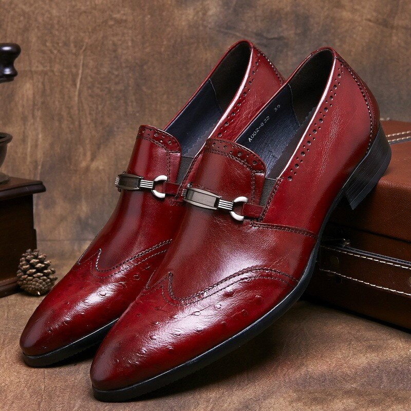Men Genuine Leather Shoes Elegant Wingtip Dress Shoes