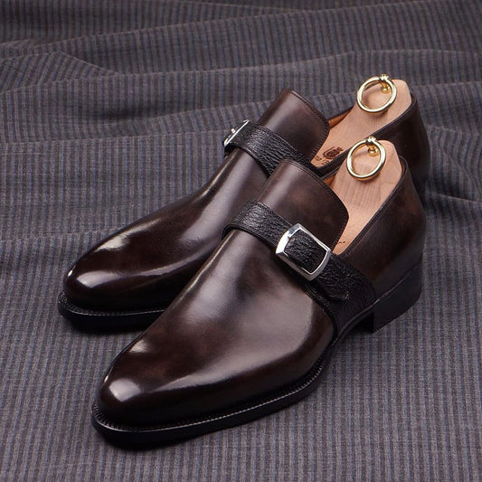 All Brown Single Buckle Dress Shoes