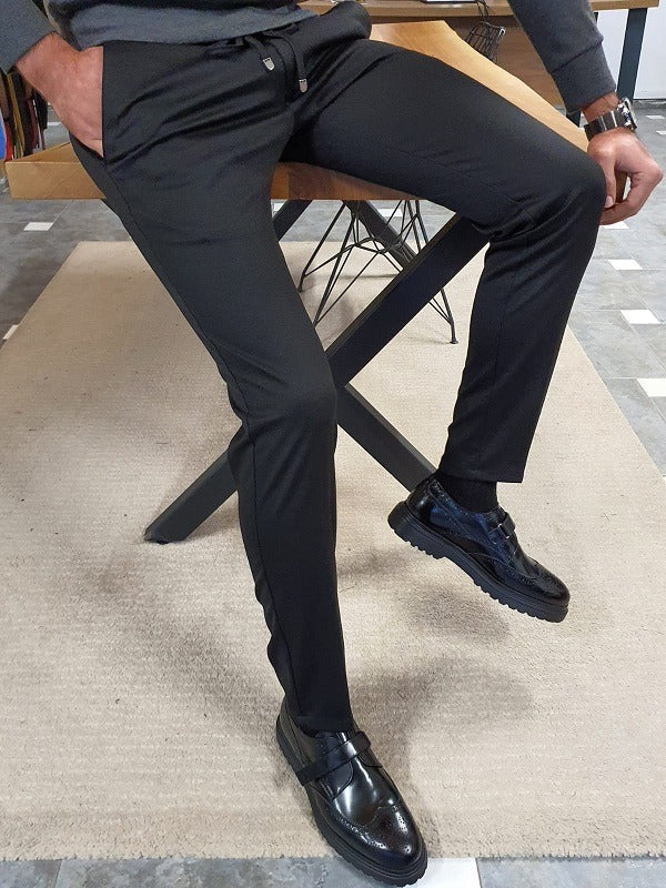 Black Slim Fit Lace Up Pants