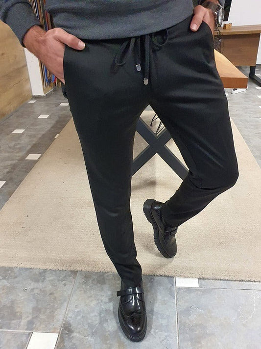 Black Slim Fit Lace Up Pants