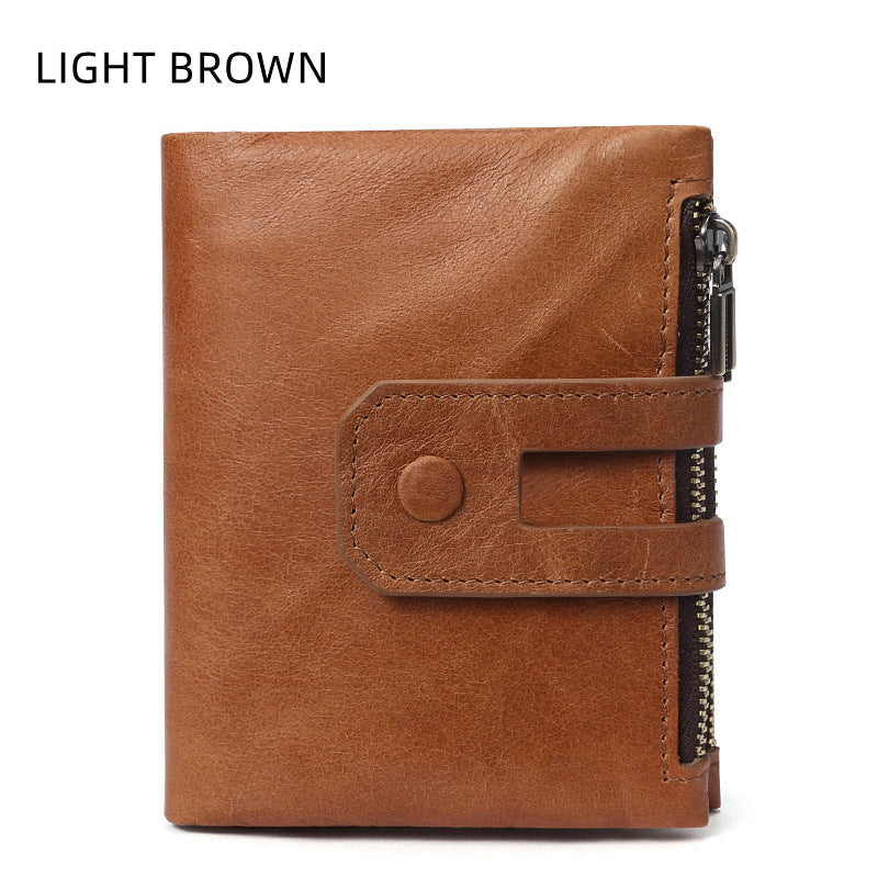 Casual fashion double zipper multi card slot retro coin purse men's genuine leather wallet