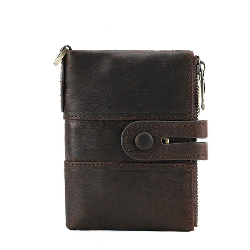 Multifunctional buckle zipper men's wallet RFID anti-theft brush leather men's bag