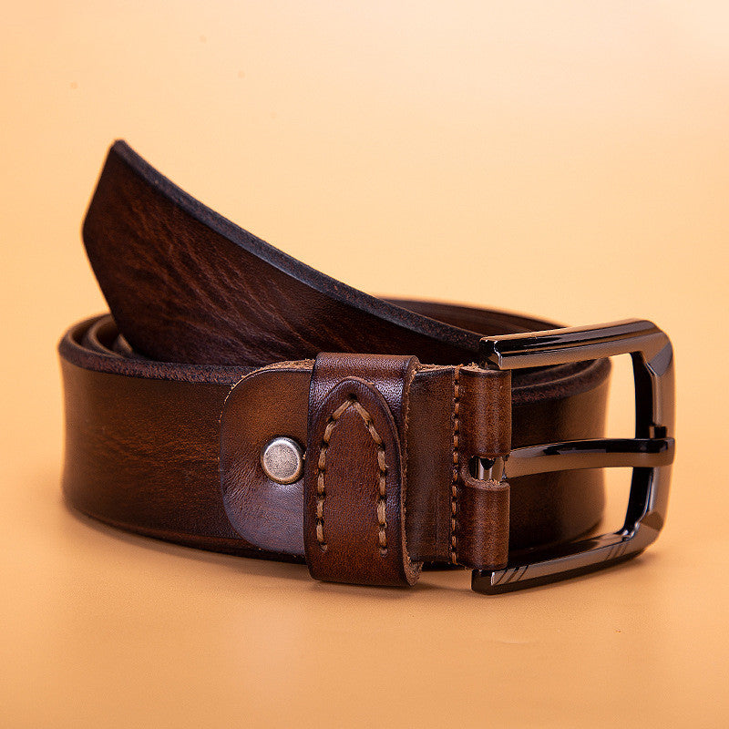 New top layer cowhide belt men's alloy pin buckle wide belt
