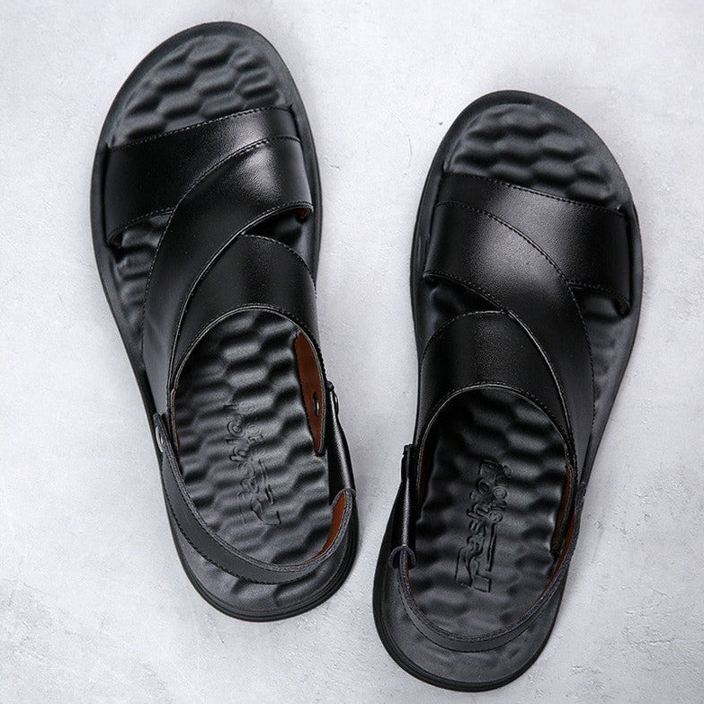 men's beach shoes leather non-slip wear-resistant slippers