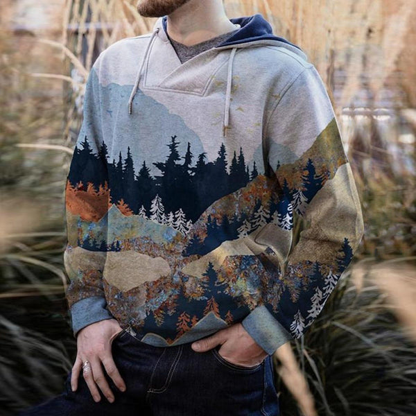 Printed Hooded Loose Fit All-match Fashion Sweatshirt