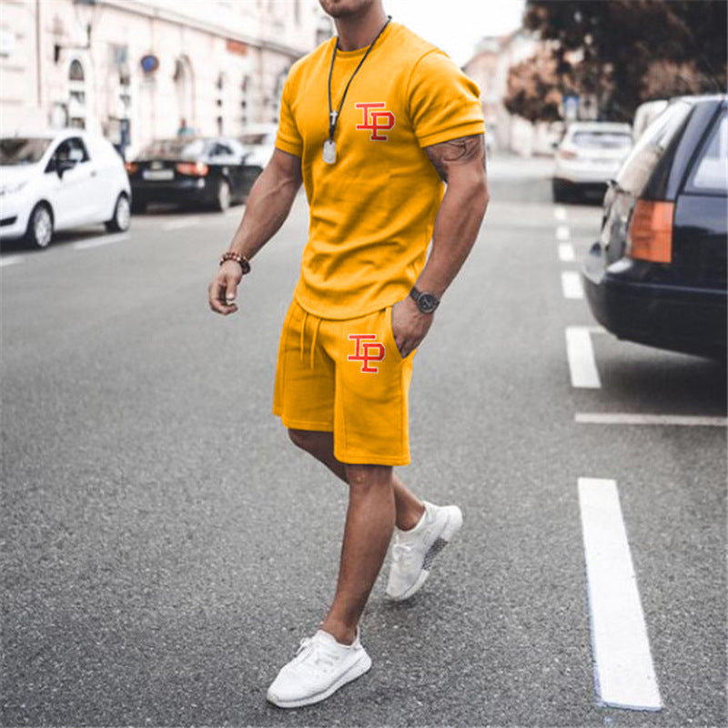 Yellow IP Sports Casual Short Sleeve Two-piece Suit