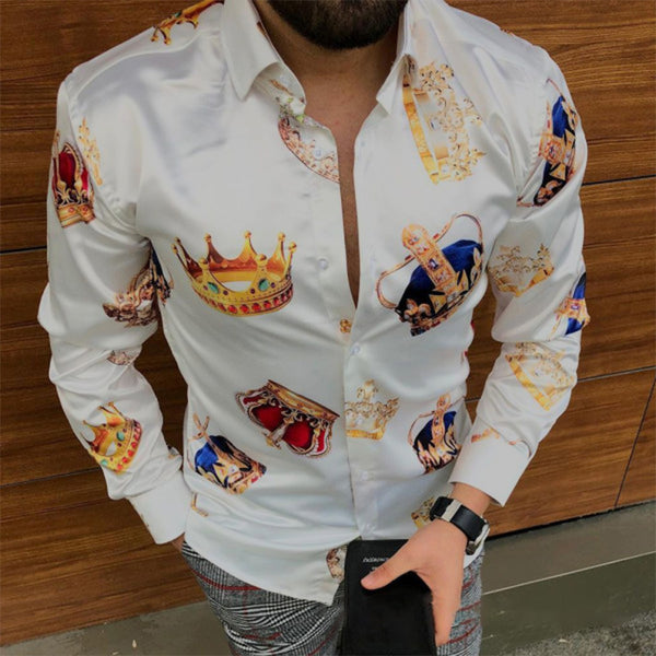 Men's Long Sleeve Shirt Casual Crown Print Top