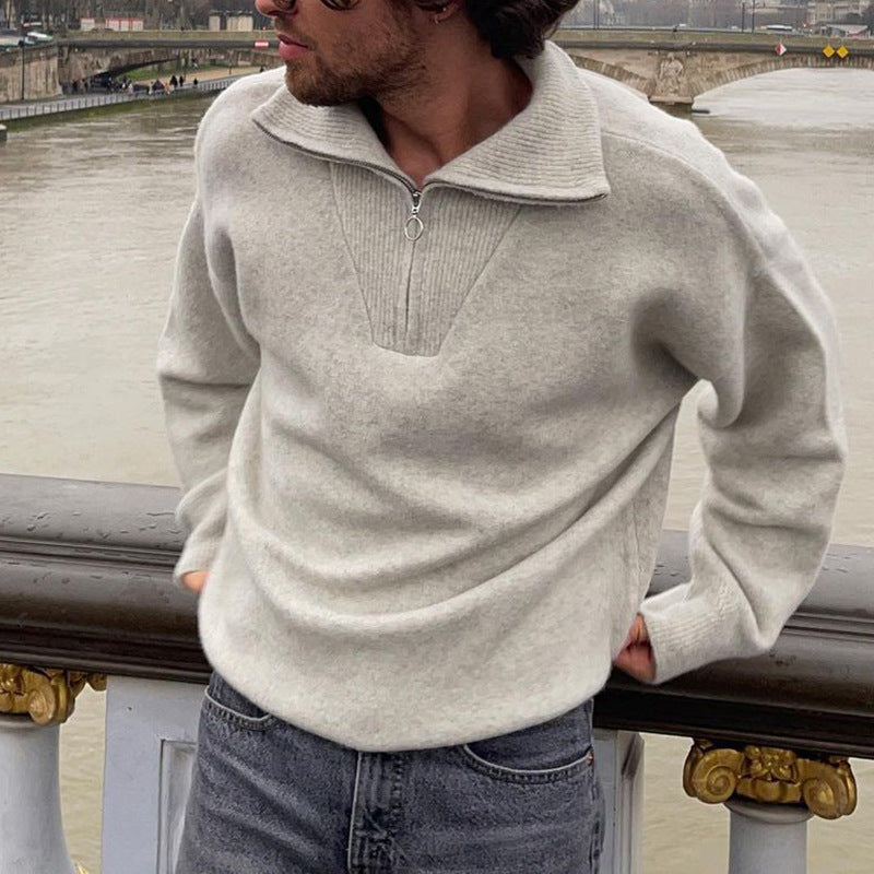 solid color sweater long sleeve pullover men's top coat