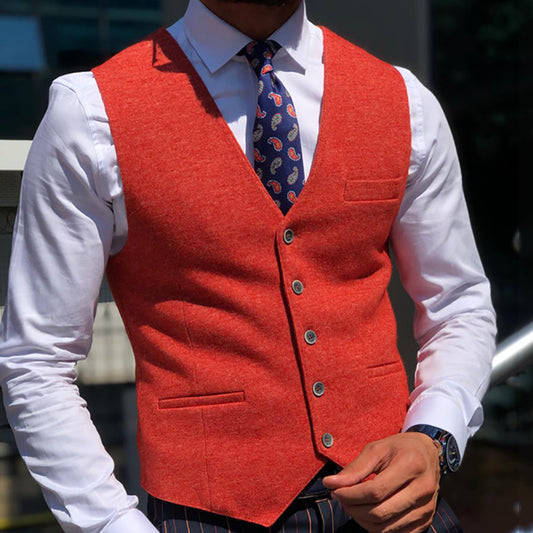 Trendy men's solid color slim V-neck temperament fashion vest