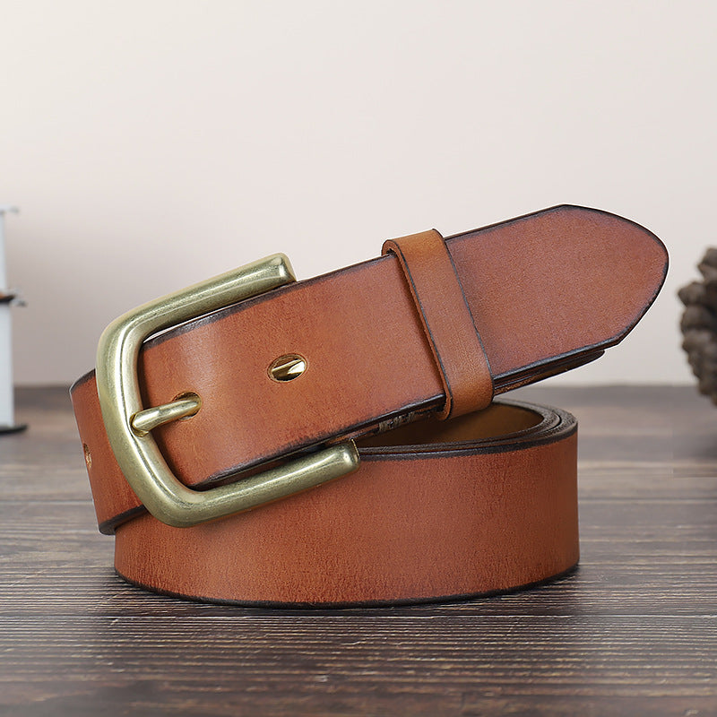 Men's genuine leather business retro first layer cowhide pin buckle belt（3 color）