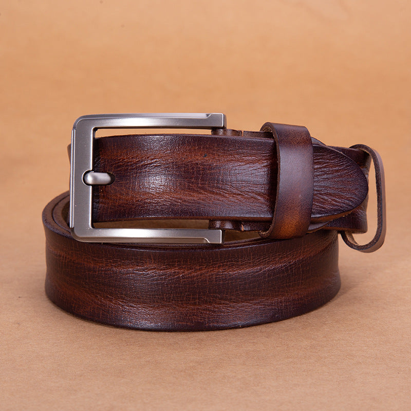 Men's belt top layer cowhide trousers belt alloy pin buckle business retro gift