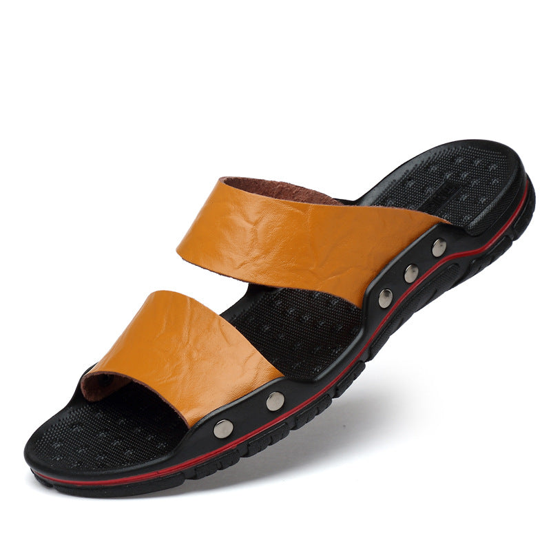 Summer personality trendy sandals men's leather casual plus fat one-word slippers