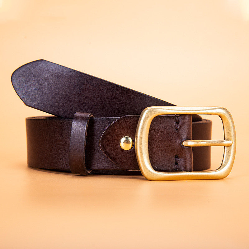 New belt men's pin buckle head fashion business copper buckle head layer cowhide simple belt