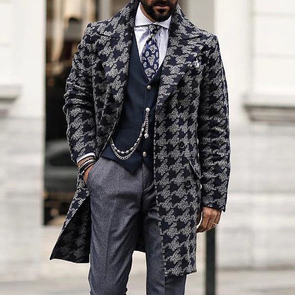 Mid Length Suit Print Casual Men's Coat Jacket（3 colors）