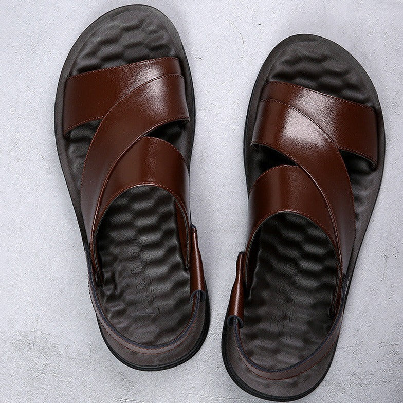 men's beach shoes leather non-slip wear-resistant slippers