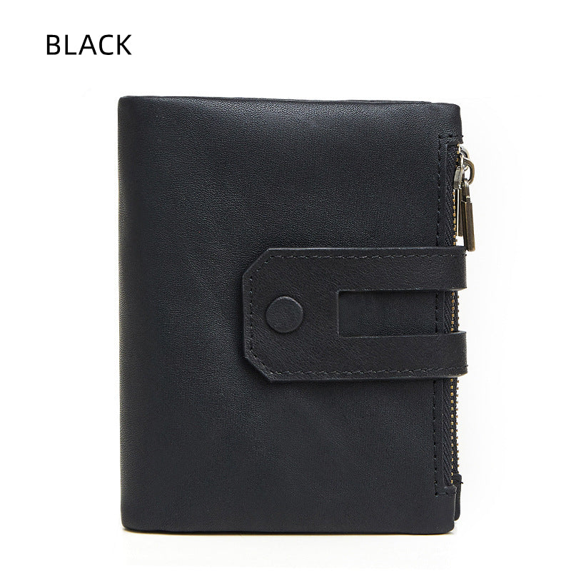 Casual fashion double zipper multi card slot retro coin purse men's genuine leather wallet