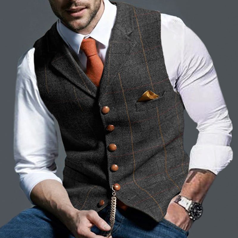 2021 Fall Men's Vest Vest Casual Check Slim Jacket（7colors）