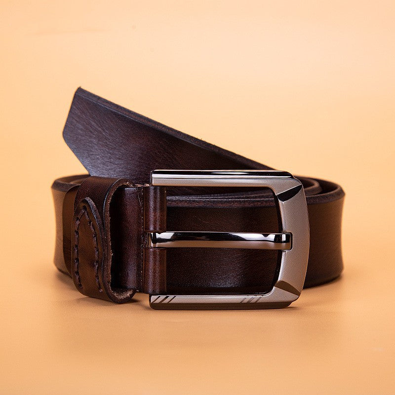 New top layer cowhide belt men's alloy pin buckle wide belt