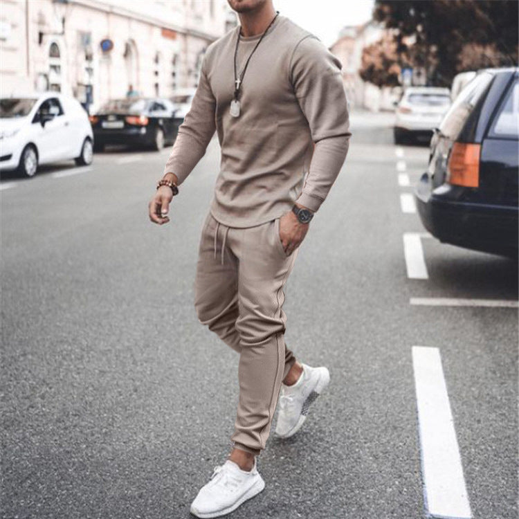 Khaki Sports Casual Short Sleeve Two-piece Suit