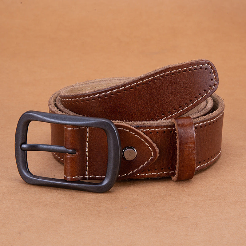 New men's belt top layer cowhide trousers belt alloy sun buckle