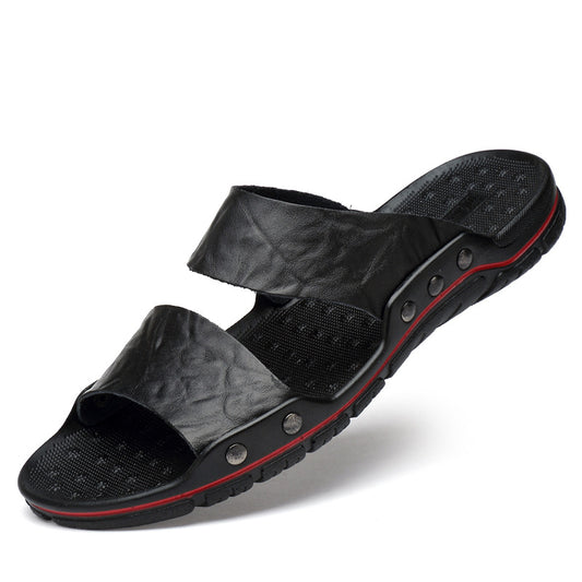 Summer personality trendy sandals men's leather casual plus fat one-word slippers