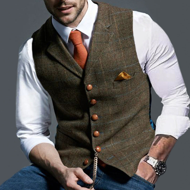 2021 Fall Men's Vest Vest Casual Check Slim Jacket（7colors）