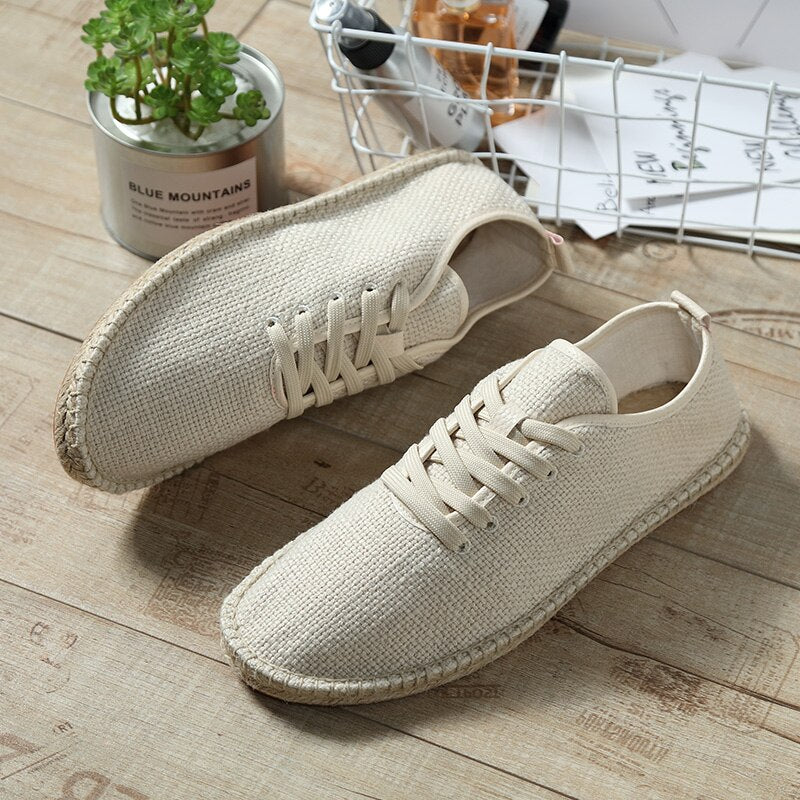 Summer Men Hemp Canvas Shoes Men Non leather Shoes