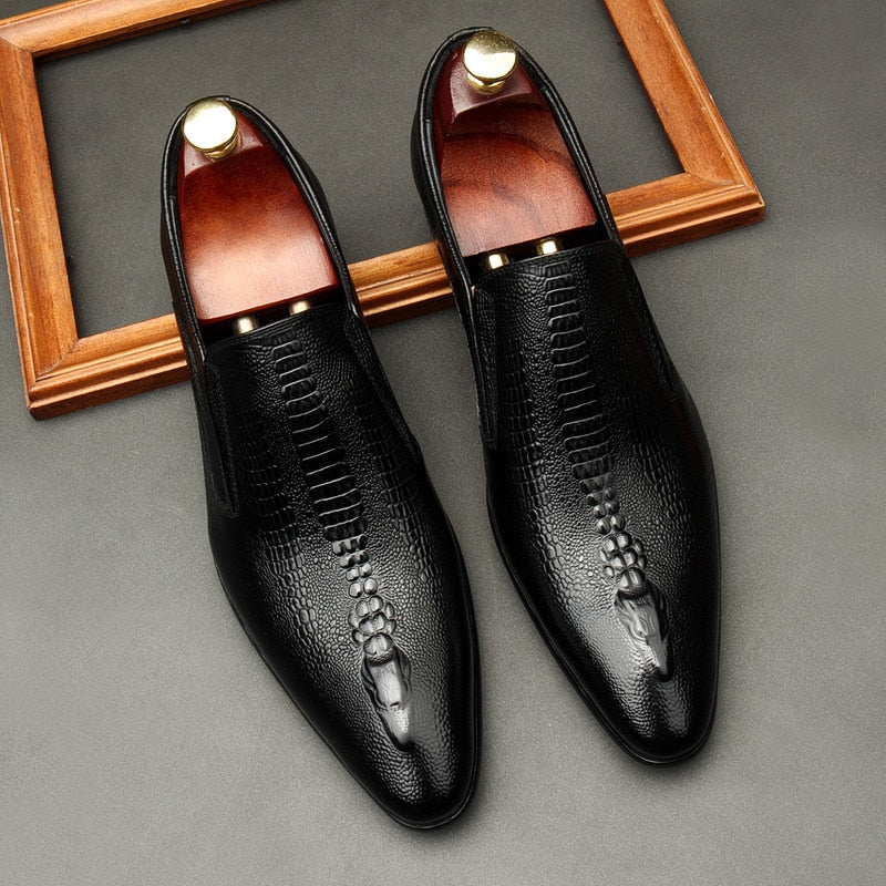 Handmade Mens Wedding Oxford Shoes Black Khaki Genuine Leather Slip on Shoes
