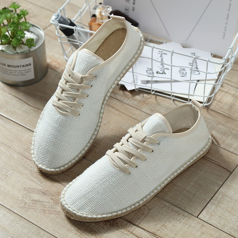 Summer Men Hemp Canvas Shoes Men Non leather Shoes