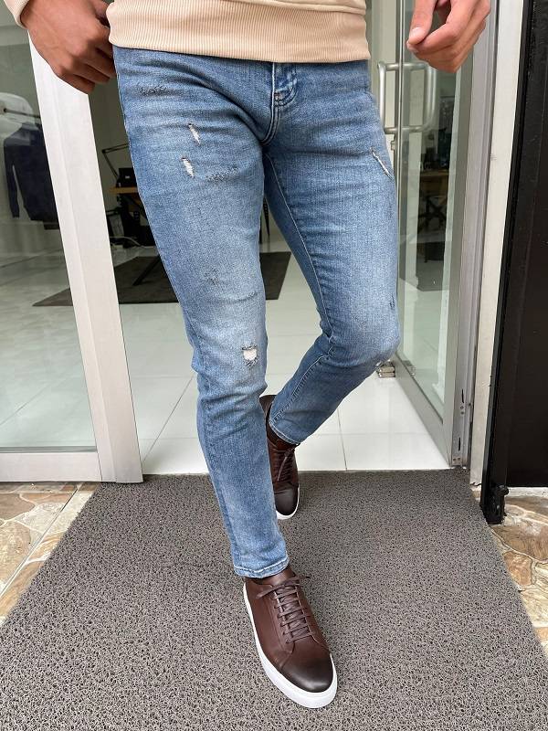 Blue Slim Fit Ripped Jeans