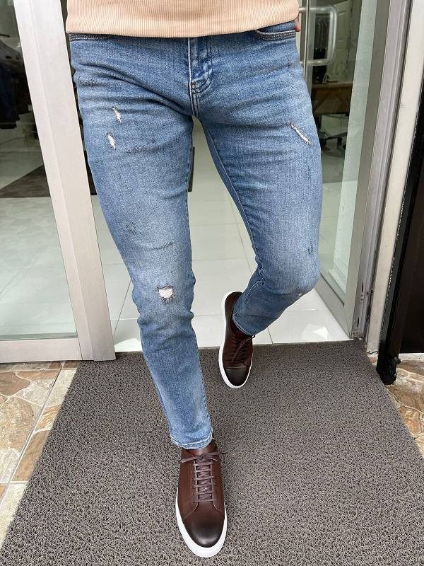 Blue Slim Fit Ripped Jeans