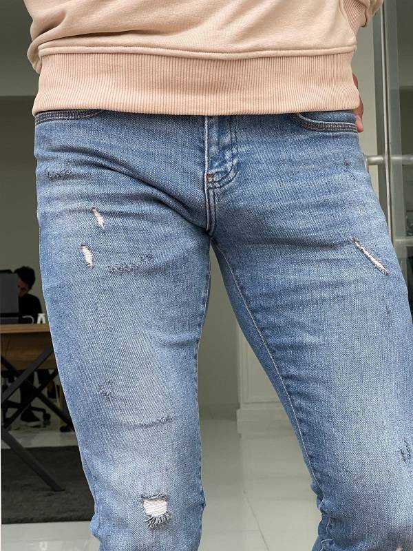 Blue Slim Fit Ripped Jeans