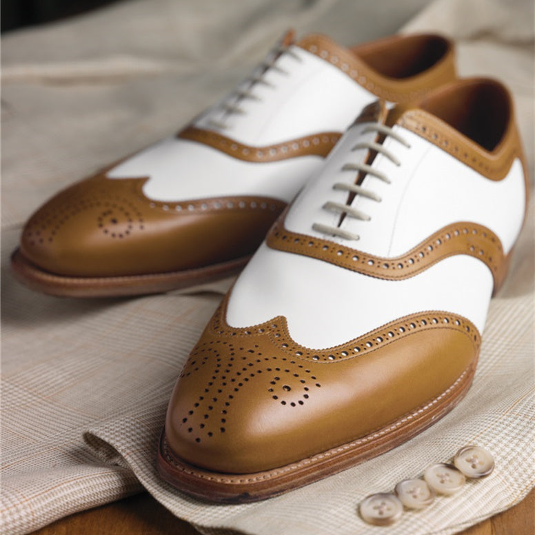 White Brown Round Toe Brogue Round Toe Oxford Shoes