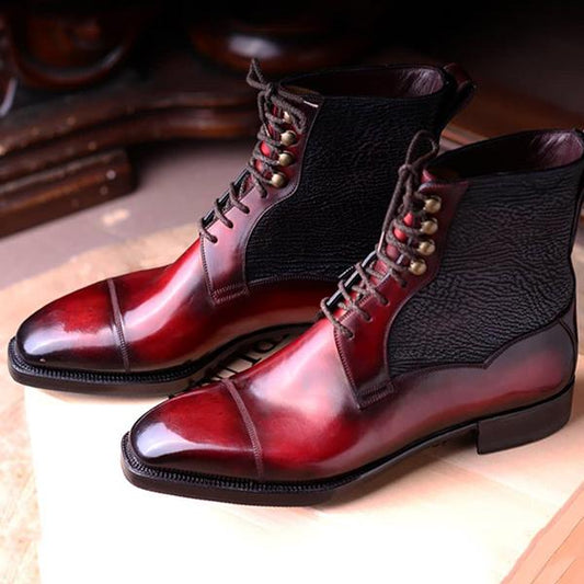 Men's red leather high-top boots