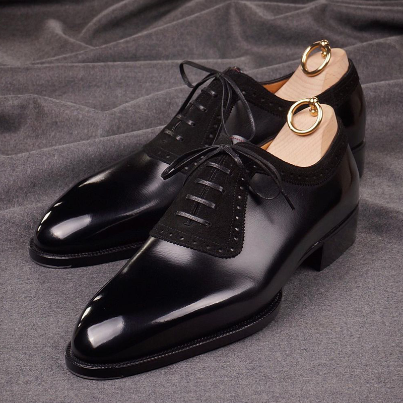 Black Splicing Suede Derby Shoes