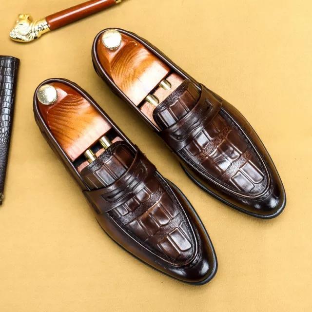 Men's patterned bean shoes pedal casual shoes leather business dress pointy loafers