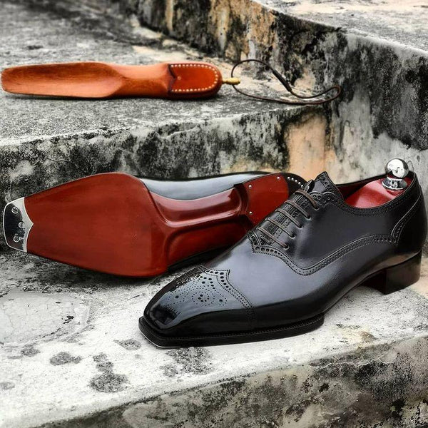 Black classic brogue men's premium leather shoes