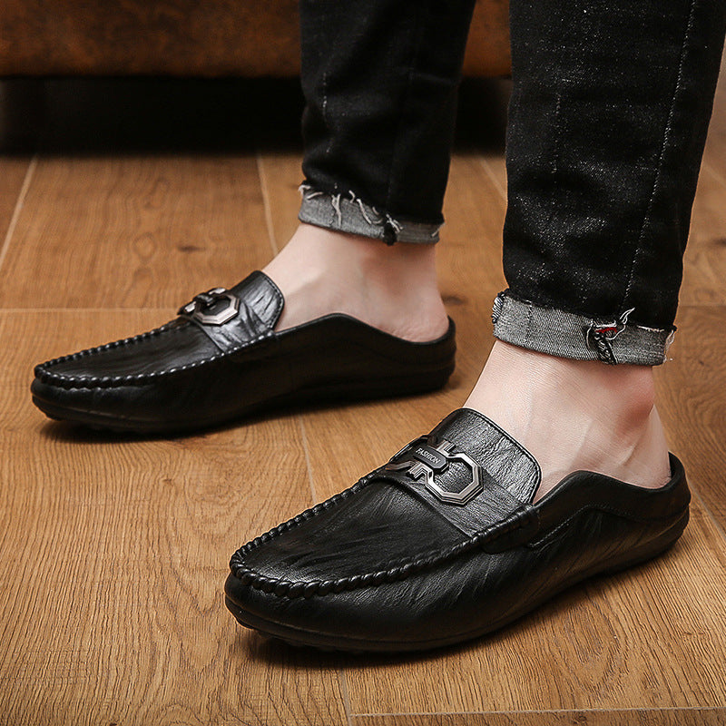 Men's Classic Leather Loafers Half Slippers