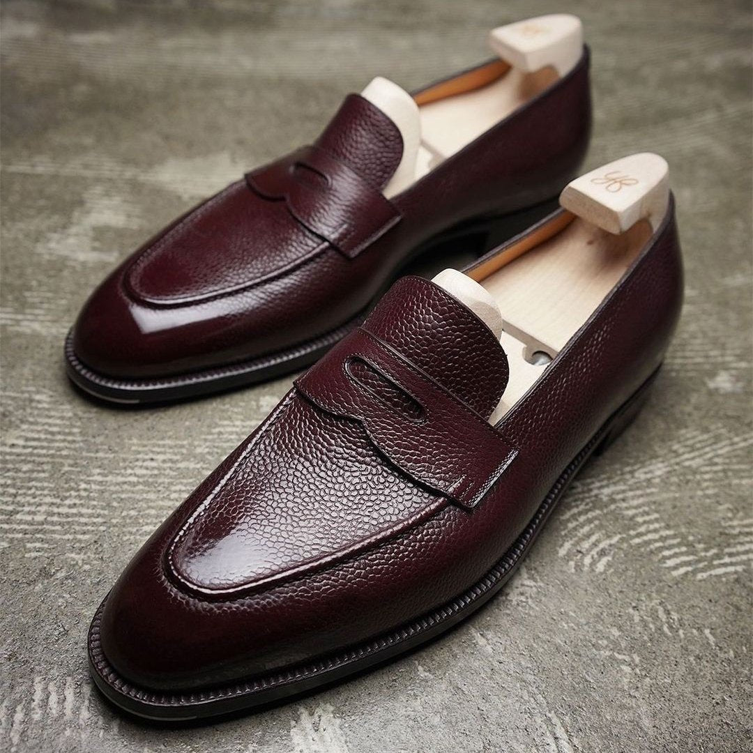 Brown men's formal classic loafers leather shoes